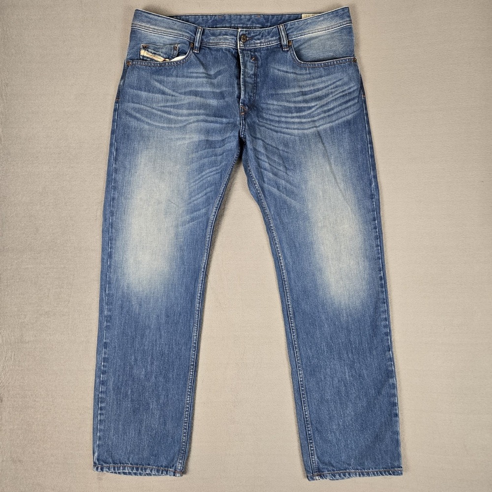 Diesel Waykee Jeans Mens 38x32 Blue Regular Straight Leg Button Fly 0663D Wash